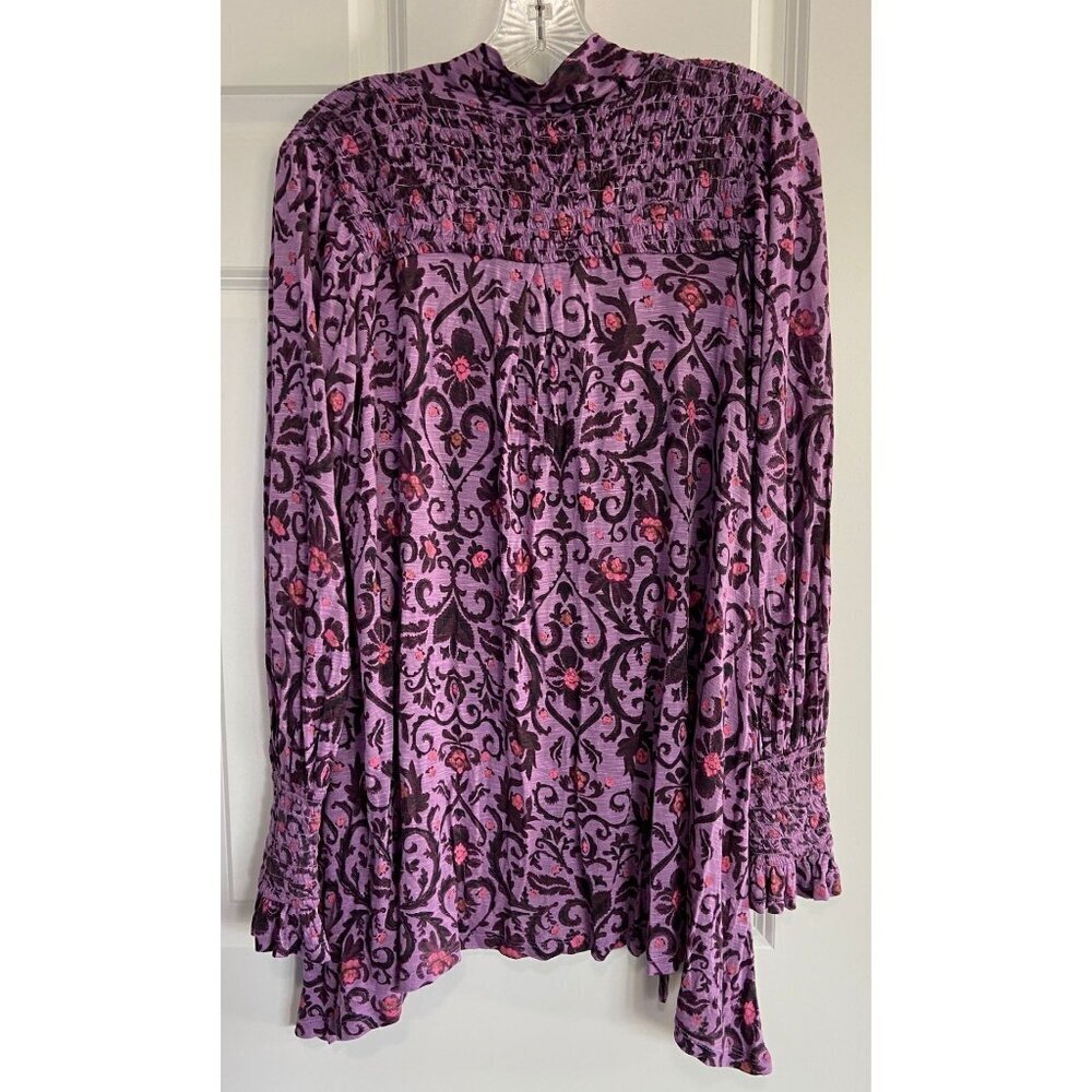 Free People Printed Bridgette Tunic Top Oversized Blouse Violet Rose Women's XS - Picture 3 of 8